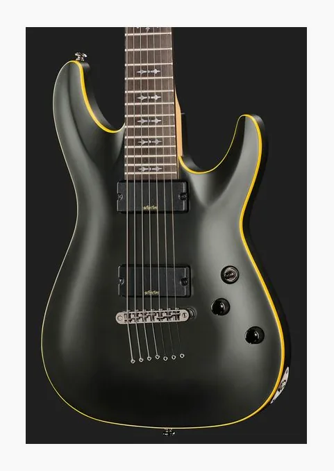 Schecter Demon 7-Satin Black, manico e tastiera visti di lato