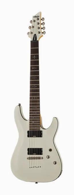 Schecter Demon 7 Vintage White fotografato frontalmente