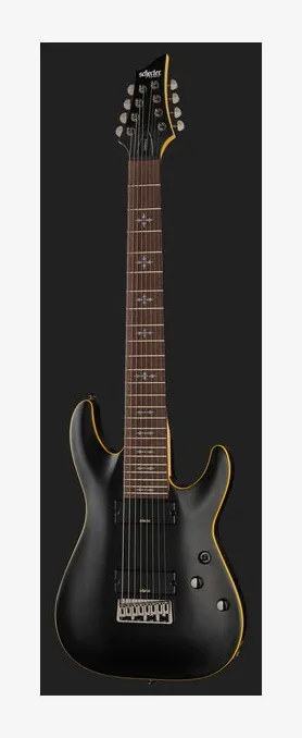 Schecter Demon-8 Aged Black Satin, manico e tastiera visti di lato