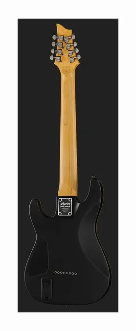 Schecter Demon-8 Aged Black Satin, corpo e verniciatura in primo piano