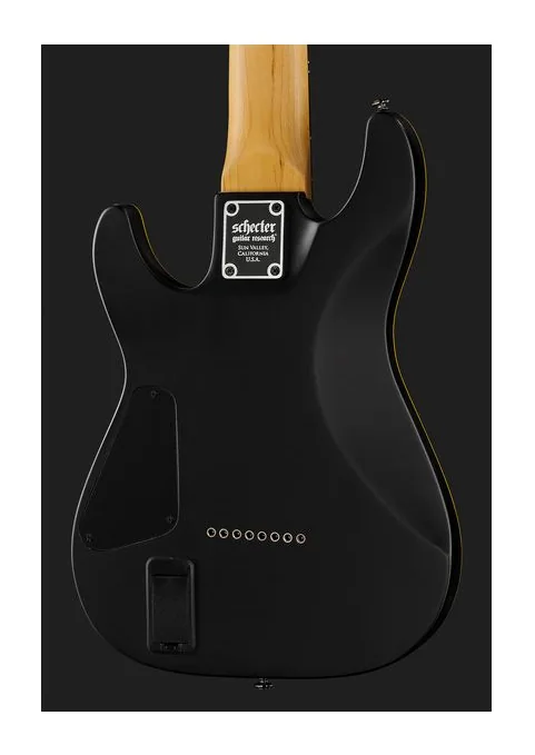 Schecter Demon-8 Aged Black Satin, corpo e verniciatura in primo piano