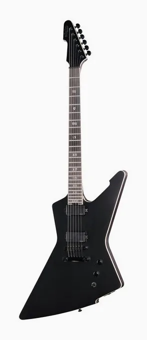 Schecter E-1 SLS Evil Twin SBK inquadrato di fronte su sfondo neutro