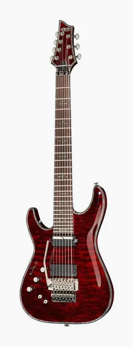 Schecter Hellraiser C-7 FR S LH inquadrato di fronte su sfondo neutro