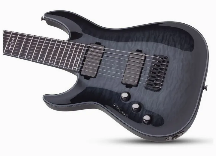 Schecter Hellraiser Hybrid C-8 LH TBB, manico e tastiera visti di lato