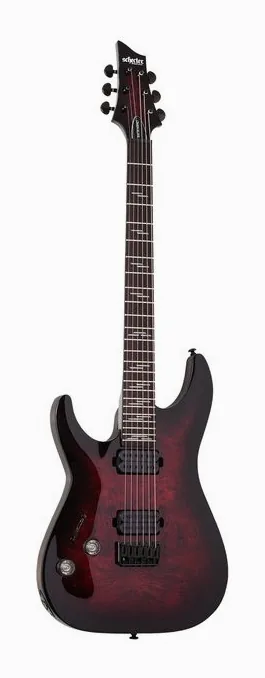 Schecter Omen Elite-6 LH BCHB inquadrato di fronte su sfondo neutro