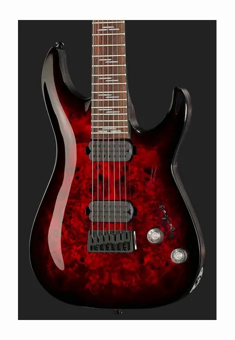 Schecter Omen Elite-7 Black Ch Burst, curve del body viste dall'alto