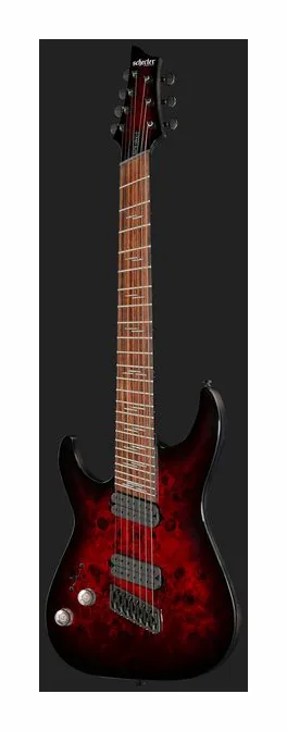 Schecter Omen Elite-7 MS BL Cherry LH, corpo e verniciatura in primo piano