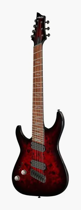 Schecter Omen Elite-7 MS BL Cherry LH in primo piano frontale