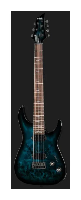 Schecter Omen Elite-7 See Blue Burst, vista posteriore del corpo