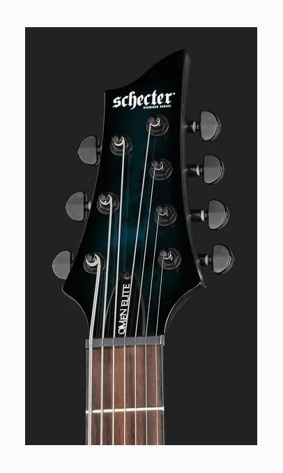 Schecter Omen Elite-7 See Blue Burst, capotasto e prime posizioni della tastiera