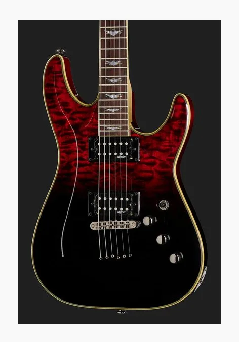 Schecter Omen Extreme 6 Blood Burst, corpo e verniciatura in primo piano