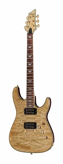 Schecter Omen Extreme 6 Gloss Natural inquadrato di fronte su sfondo neutro
