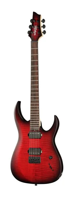 Schecter Sunset 6 Extreme SB inquadrato di fronte su sfondo neutro