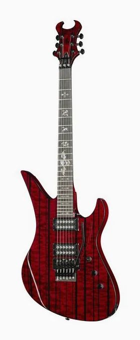 Schecter Synyster Std Plus FR TDR inquadrato di fronte su sfondo neutro