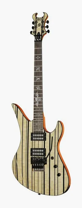 Schecter Synyster Std Plus FR GN inquadrato di fronte su sfondo neutro