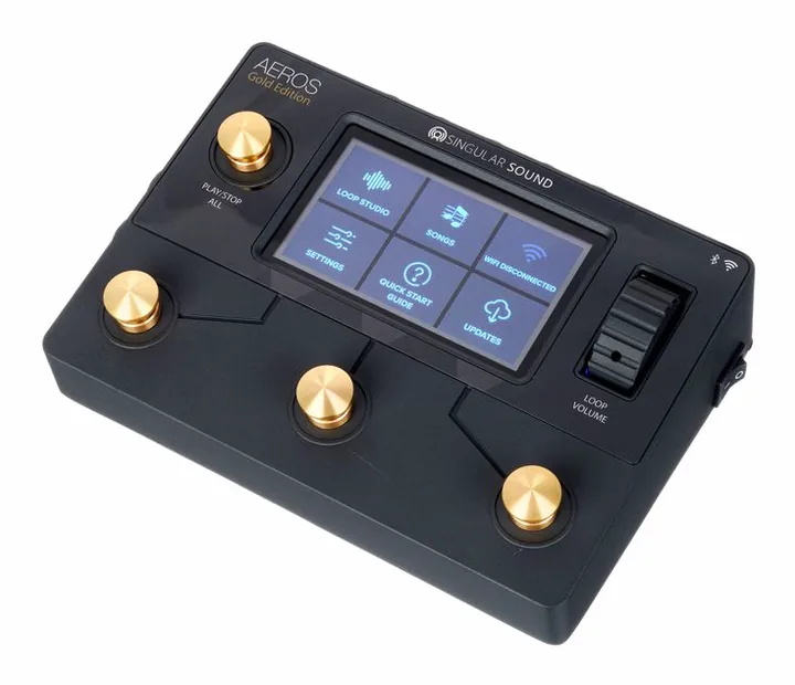 Singular Sound Aeros Gold Edition Loop Studio inquadrato di fronte su sfondo neutro