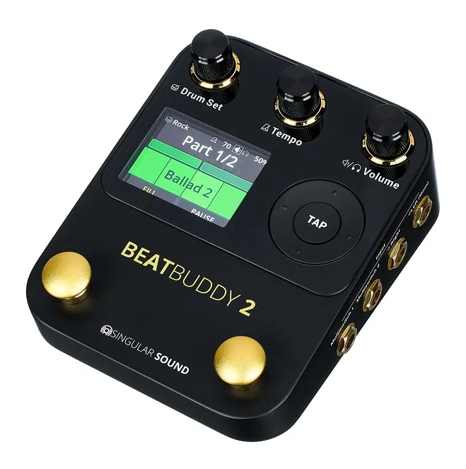 Singular Sound BeatBuddy 2 inquadrato di fronte su sfondo neutro