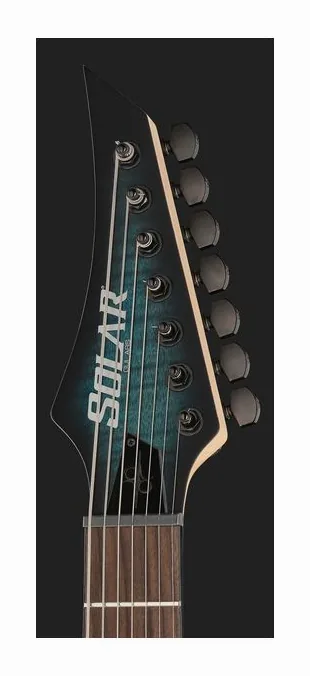 Solar Guitars AB2.7Blue Burst Thomann LTD, paletta con meccaniche e logo