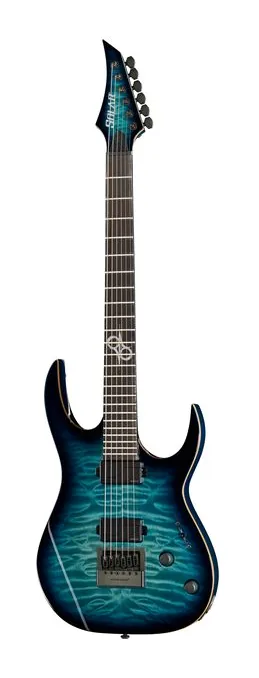 Solar Guitars S1.6AQOB Quilted Ocean Blue Br fotografato frontalmente