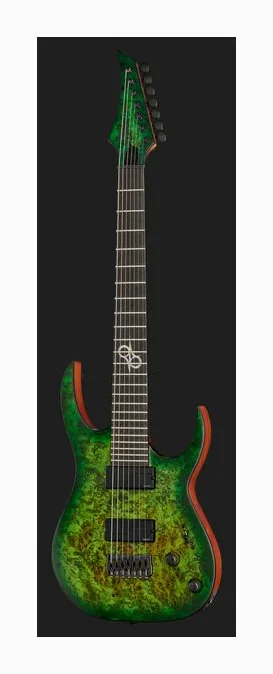 Solar Guitars S1.7AHLB Lime Burst Matte, curve del body viste dall'alto