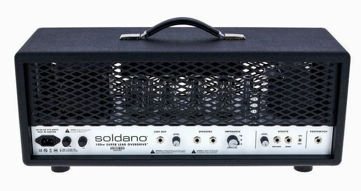 Soldano SLO 100 Classic Head, retro con le prese di collegamento