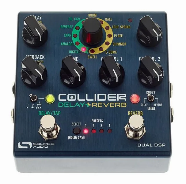 Source Audio SA 263 Collider Delay+ Reverb, ingressi e uscite laterali