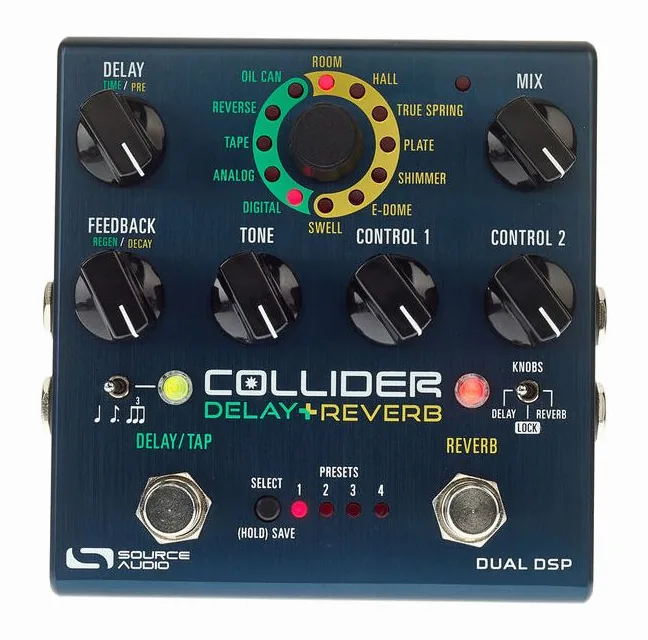 Source Audio SA 263 Collider Delay+ Reverb, ingressi e uscite laterali