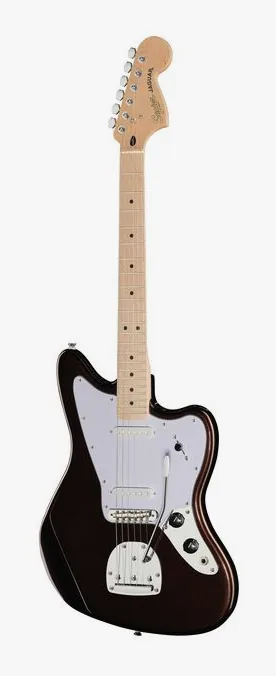 Squier Affinity Jaguar MMB inquadrato di fronte su sfondo neutro