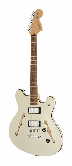 Squier Affinity Starcaster DLX OWT in primo piano frontale