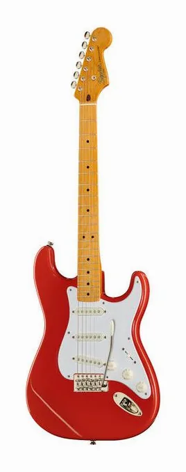 Squier CV 50s Strat MN FR inquadrato di fronte su sfondo neutro