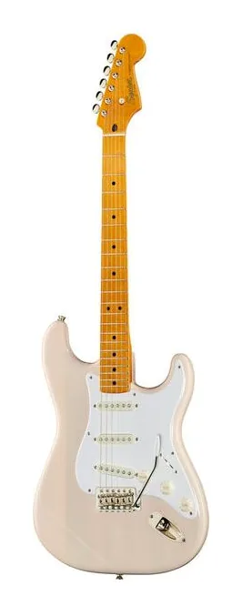Squier CV 50s Strat MN WHB inquadrato di fronte su sfondo neutro