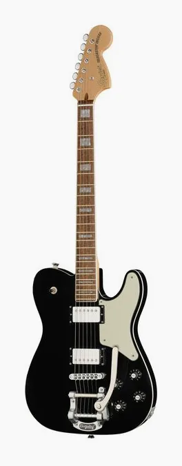 Squier Paranormal Trouble Tele BLK inquadrato di fronte su sfondo neutro