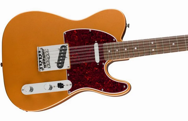 Squier Paranormal Troy V Leeuwen Tele, manico e tastiera visti di lato