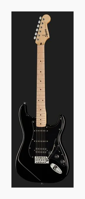 Squier Sonic Strat HSS Black, corpo e verniciatura in primo piano