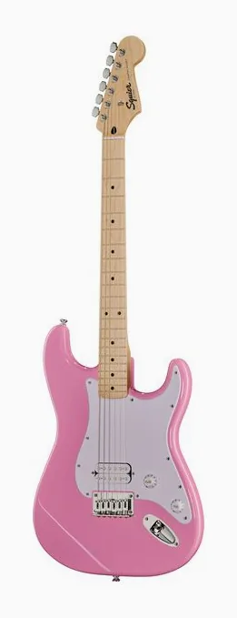Squier Sonic Strat HT H Flash Pink in primo piano frontale