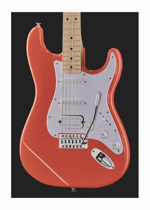 Squier Sonic Strat HSS TCoral, paletta con meccaniche e logo