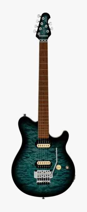 Sterling by Music Man Axis AX50QM YUB inquadrato di fronte su sfondo neutro