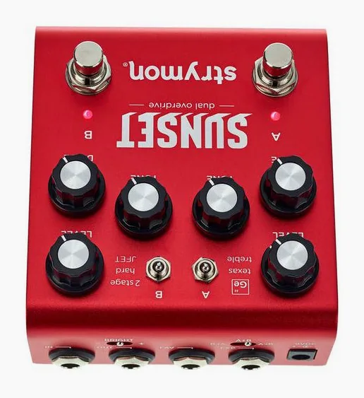 Strymon Sunset Dual Overdrive, manopole viste dall'alto