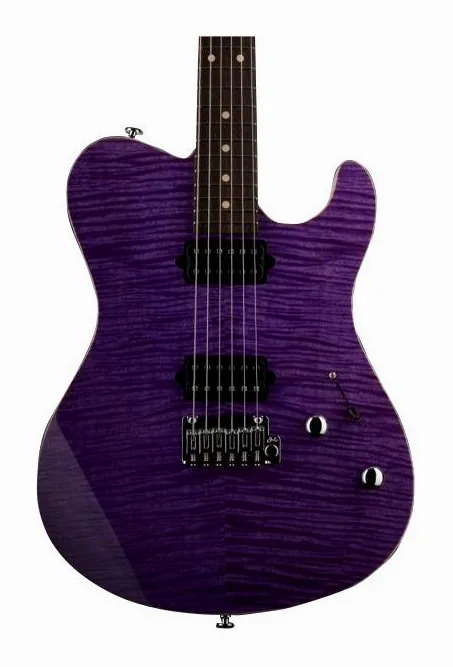 Suhr Oso Trans Purple inquadrato di fronte su sfondo neutro