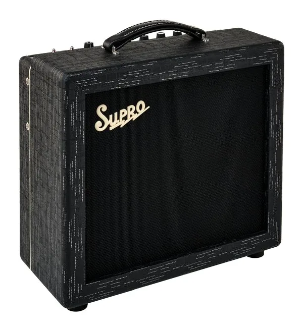 Supro Amulet 1x10 Black on Black, retro con le prese di collegamento