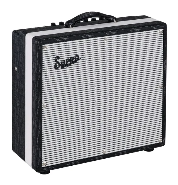 Supro Black Magick Reverb TB, logo e finiture del pannello frontale