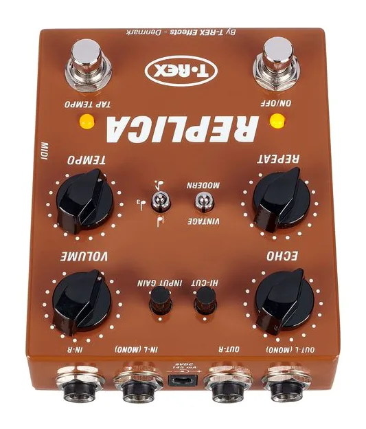 T-Rex Replica Stereo TAP Delay, ingressi e uscite laterali