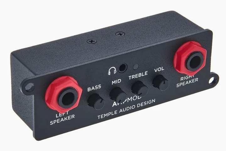 Temple Audio Design AMP MOD Stereo Amp Module, pannello dei controlli in primo piano