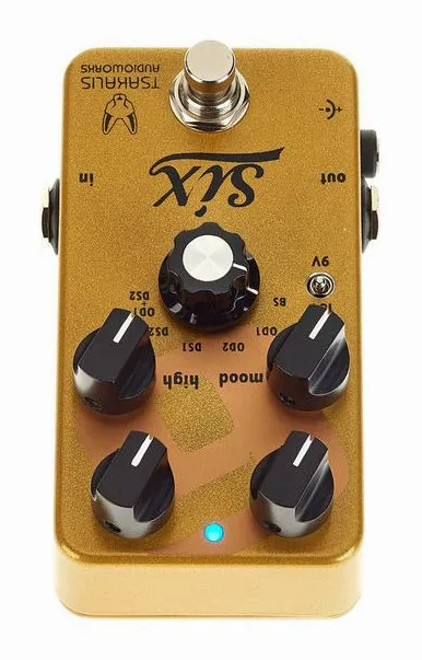 Tsakalis AudioWorks Six Boost/Overdrive/Distortion, manopole viste dall'alto