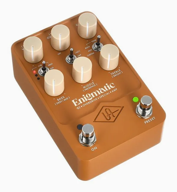 Universal Audio UAFX Enigmatic '82 Overdrive, grafica del pannello superiore