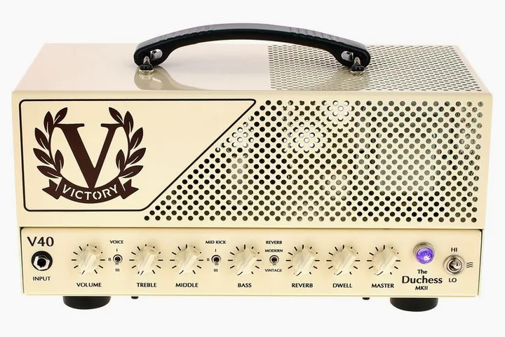 Victory Amplifiers V40 The Duchess MKII Lunch Box, logo e finiture del pannello frontale