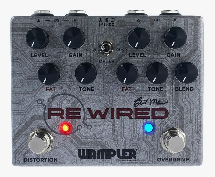 Wampler ReWired Brent Mason Overd/Dist, led e interruttore a pedale