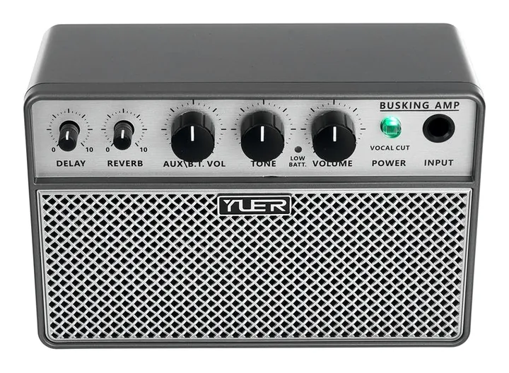 Yuer BA-10Pro Mini Busking Amp, logo e finiture del pannello frontale
